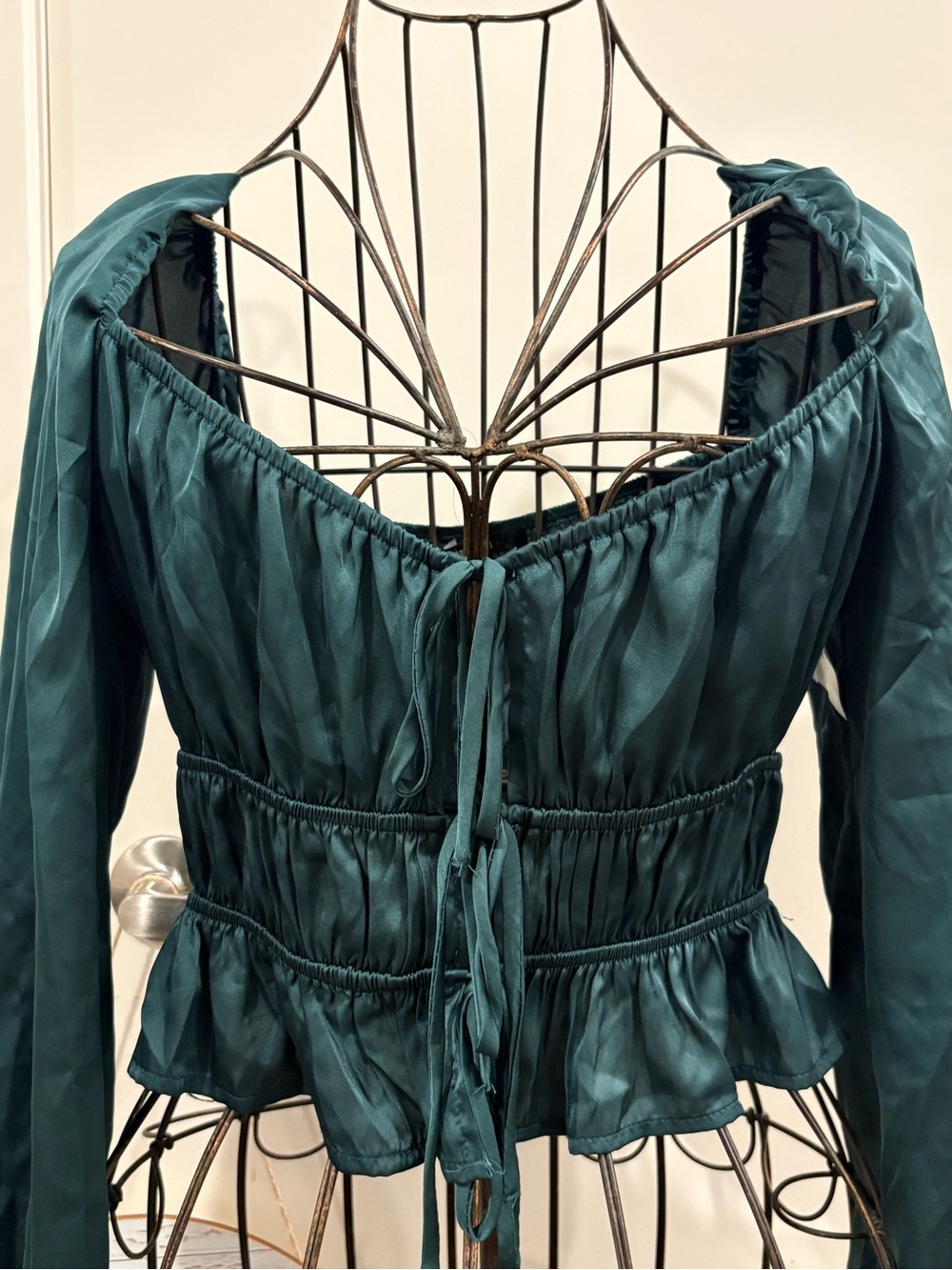 Forever 21 Deep Teal Off-Shoulder Tie-Front Peplum Blouse
